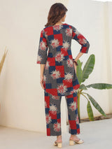 Women's Navy Blue Pure Cotton Geometric Printed Straight Co-ord Set