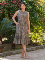 Women's Multicolor Pure Cotton Paisley Printed A-line Dress