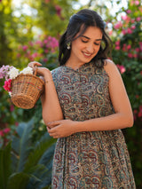 Women's Multicolor Pure Cotton Paisley Printed A-line Dress