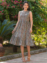 Women's Multicolor Pure Cotton Paisley Printed A-line Dress