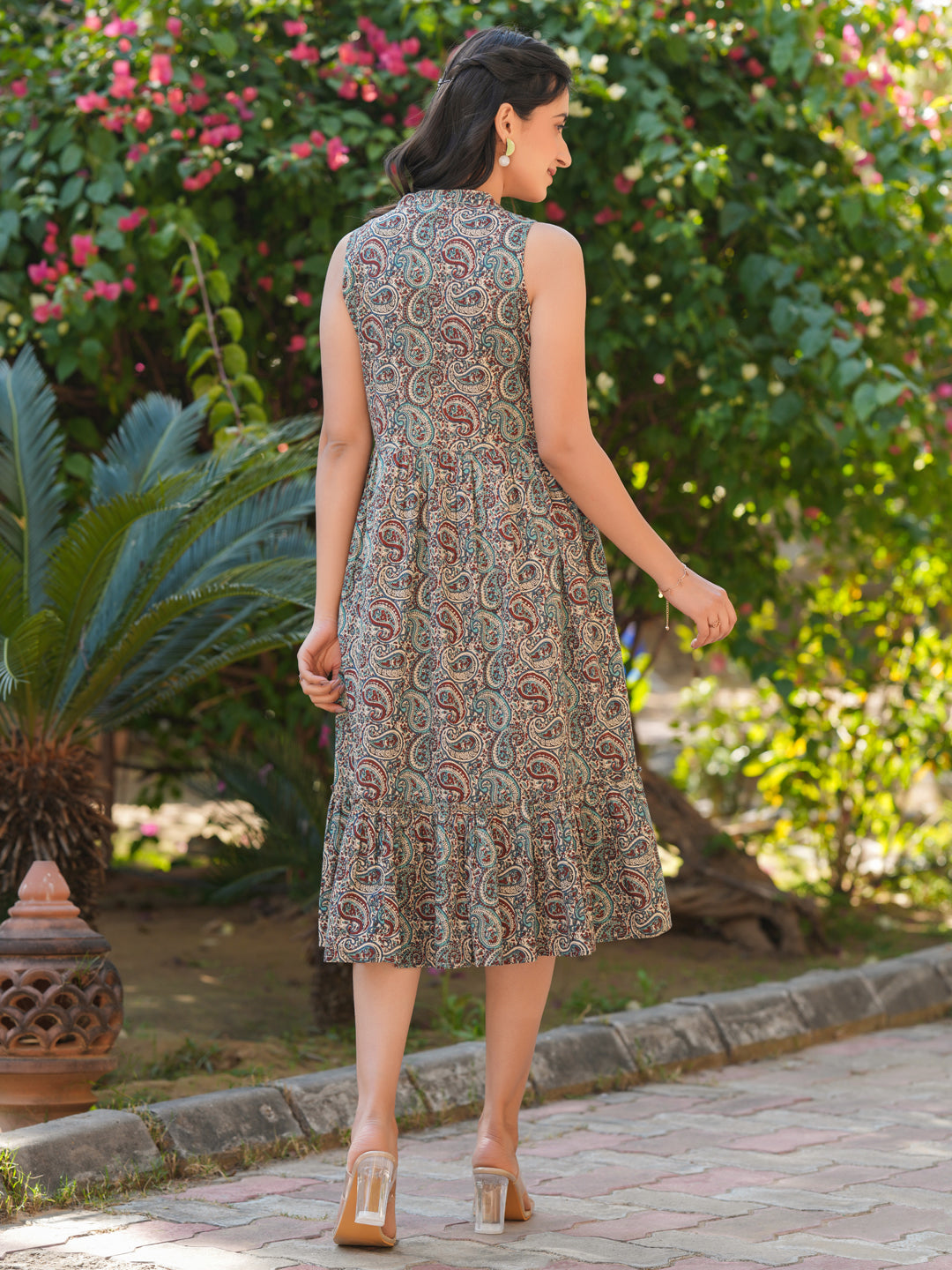 Women's Multicolor Pure Cotton Paisley Printed A-line Dress