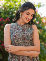 Women's Multicolor Pure Cotton Paisley Printed A-line Dress