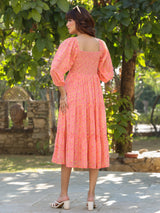 Women's Peach Georgette Floral Printed Tiered Dress