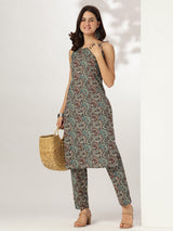 Women's Multicolor Pure Cotton Ethnic Motifs Printed Straight Kurta Pant Set