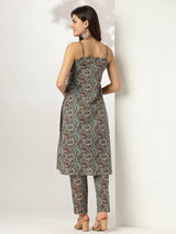 Women's Multicolor Pure Cotton Ethnic Motifs Printed Straight Kurta Pant Set