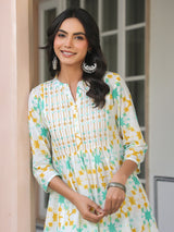 Women's White Pure Cotton Embroidered Abstract A-line Kurta Pant Set