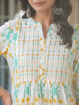 Women's White Pure Cotton Embroidered Abstract A-line Kurta Pant Set