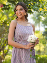 Women's Lavender Pure Cotton Floral Printed A-line Kurta