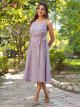 Women's Lavender Pure Cotton Floral Printed A-line Kurta