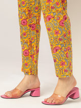 Women's Yellow Pure Cotton Floral Printed Angrakha Kurta Set With Dupatta