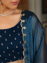 Women's Teal Blue Organza Zari Embroidered Kali Lehenga Choli With Dupatta Set