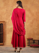 Women's Pink Rayon Zari Embroidered Anarkali Kurta Set With Dupatta