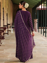Women's Purple Georgette Embroidered Gold Printed Anarkali Kurta With Dupatta Set With Dupatta