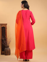 Women's Pink Chanderi Silk Yoke Embroidered Anarkali Kurta Set With Dupatta