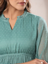 Women's Sage Green Dobby Chiffon Self Design Fit & Flare Dress