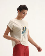Women's Beige Casual Printed Half Sleeves Tshirt