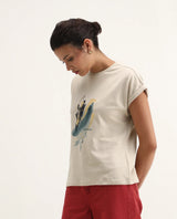 Women's Beige Casual Printed Half Sleeves Tshirt