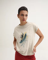 Women's Beige Casual Printed Half Sleeves Tshirt