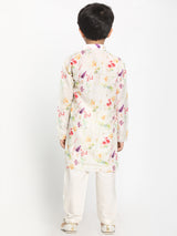 Boys Beige Festive Printed Full Sleeves Kurta with Pyjama