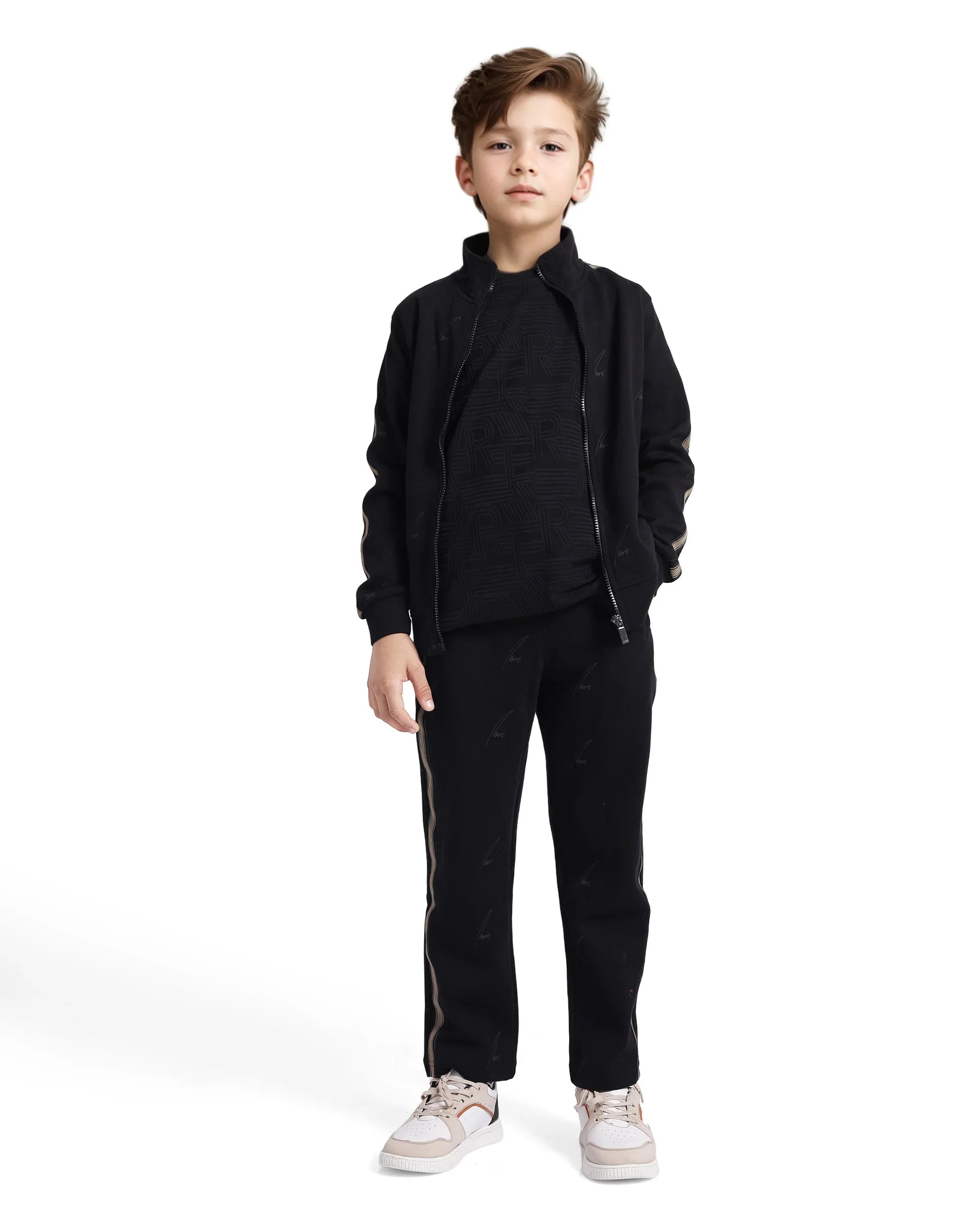 Boys Black Casual Regular Fit Solid Track Pant
