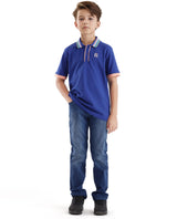 Boys Blue Casual Regular Fit Solid Half Sleeves Polo Tshirt