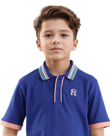 Boys Blue Casual Regular Fit Solid Half Sleeves Polo Tshirt
