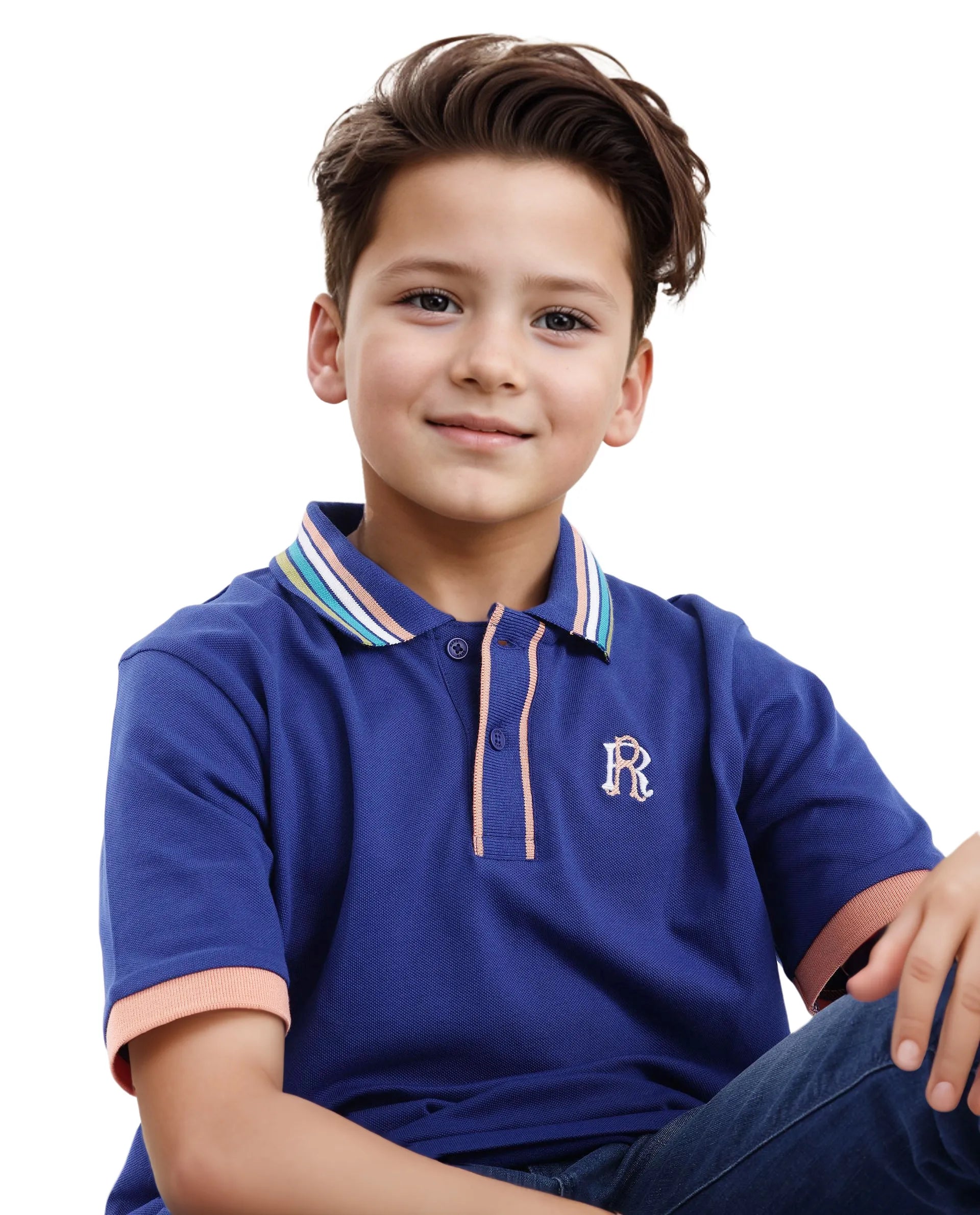 Boys Blue Casual Regular Fit Solid Half Sleeves Polo Tshirt