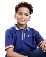 Boys Blue Casual Regular Fit Solid Half Sleeves Polo Tshirt
