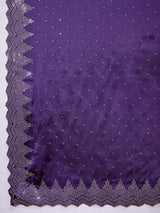 Women's Satin Silk Purple Embellished Designer Saree with Blouse Piece