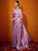 Women's Satin Silk Pink Embellished Designer Saree with Blouse Piece