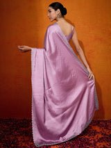Women's Satin Silk Pink Embellished Designer Saree with Blouse Piece