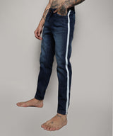 Men's Side-Striped Dark-Wash Denim Jeans