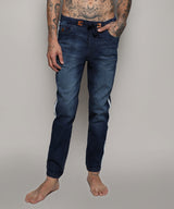 Men's Side-Striped Dark-Wash Denim Jeans