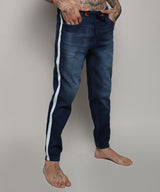 Men's Side-Striped Dark-Wash Denim Jeans
