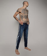 Men's Side-Striped Dark-Wash Denim Jeans