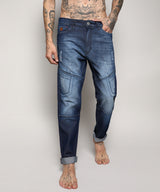 Men's Blue Self-Design Patched Denim Jeans