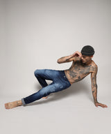 Men's Blue Self-Design Patched Denim Jeans