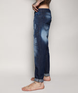 Men's Blue Self-Design Patched Denim Jeans