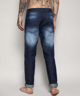 Men's Blue Self-Design Patched Denim Jeans