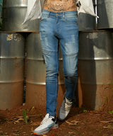 Men's Light Blue Self-Design Patched Denim Jeans