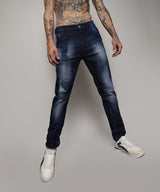 Men's Dark-Wash Distressed Denim Jeans