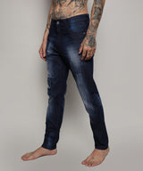 Men's Dark-Wash Distressed Denim Jeans