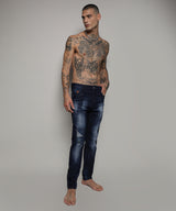 Men's Dark-Wash Distressed Denim Jeans