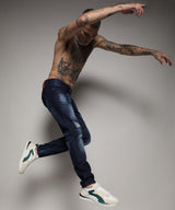 Men's Dark-Wash Distressed Denim Jeans