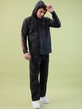 Men's Black Red Button Polyester and PVC Rainsuit
