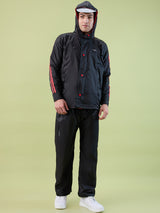 Men's Black Red Button Polyester and PVC Rainsuit
