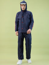 Men's Blue Red Button Polyester and PVC Rainsuit
