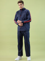 Men's Blue Red Button Polyester and PVC Rainsuit