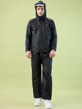 Men's Black Rblue Button Polyester and PVC Rainsuit