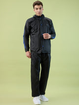 Men's Black Rblue Button Polyester and PVC Rainsuit